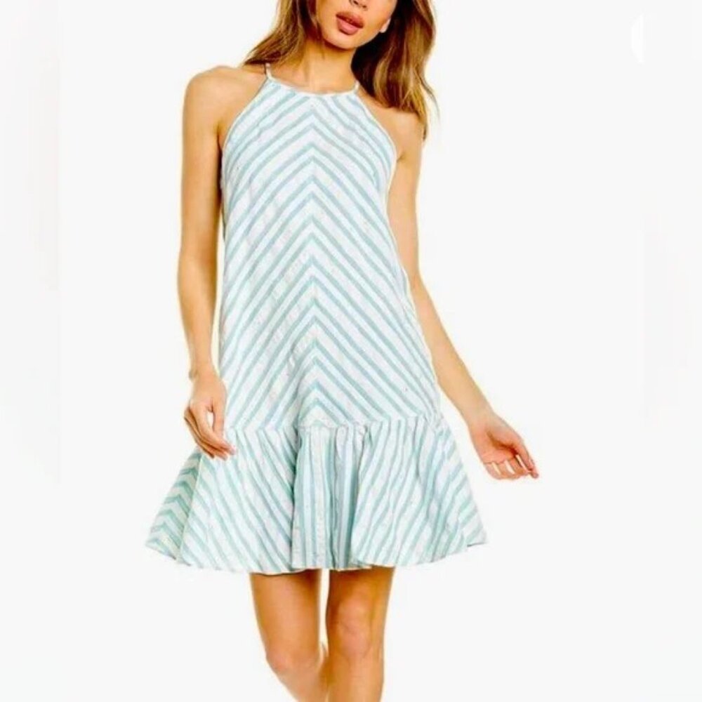 Rebecca Taylor Teal and White Striped Summer Dress Size 4